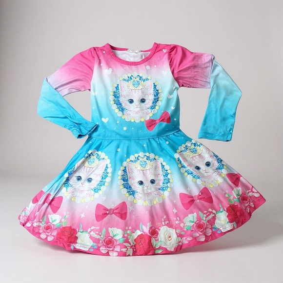 LQSZ Other - Charming Pink and Blue Cat Print Kids Dress